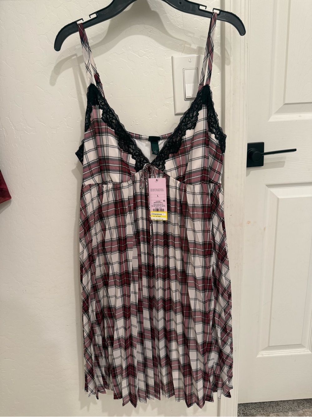 Target Red and White Plaid Lace-Trim Chemise